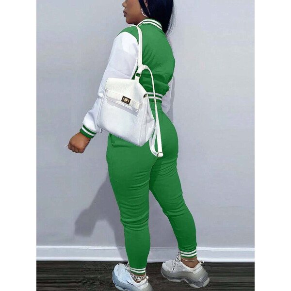 Conjunto deportivo de 2 piezas con chaqueta universitaria para mujer, top corto con botones, chaquetas y pantalones tipo letterman - Imagen 12