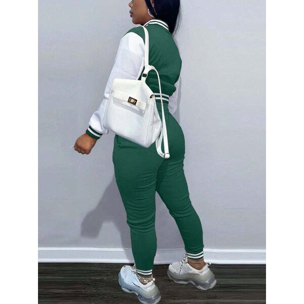 Conjunto deportivo de 2 piezas con chaqueta universitaria para mujer, top corto con botones, chaquetas y pantalones tipo letterman - Imagen 15