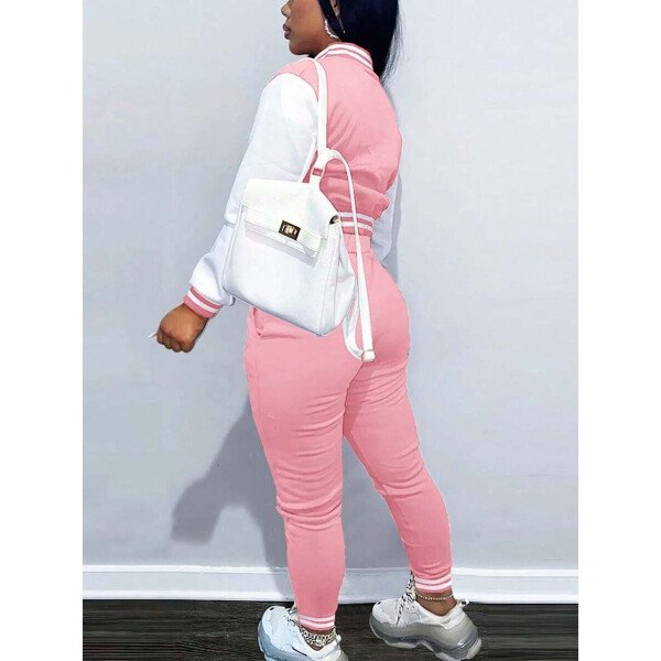 Conjunto deportivo de 2 piezas con chaqueta universitaria para mujer, top corto con botones, chaquetas y pantalones tipo letterman - Imagen 20