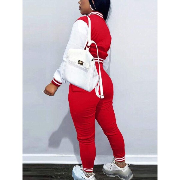 Conjunto deportivo de 2 piezas con chaqueta universitaria para mujer, top corto con botones, chaquetas y pantalones tipo letterman - Imagen 27