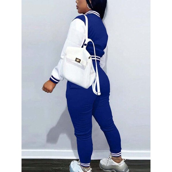 Conjunto deportivo de 2 piezas con chaqueta universitaria para mujer, top corto con botones, chaquetas y pantalones tipo letterman - Imagen 39