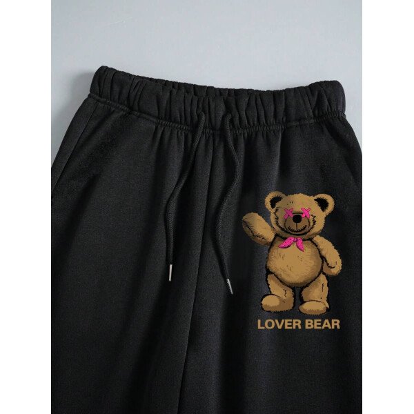 Conjunto De Cuello Redondo De Sudadera Y Pantalones De Chándal Para Mujer Con Estampado De Letras Y Oso - Imagen 5