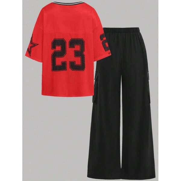 EZwear Conjunto de camiseta y pantalones deportivos informales con diseño de letras para mujer - Imagen 16