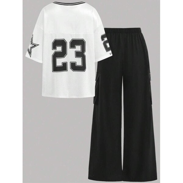 EZwear Conjunto de camiseta y pantalones deportivos informales con diseño de letras para mujer - Imagen 21