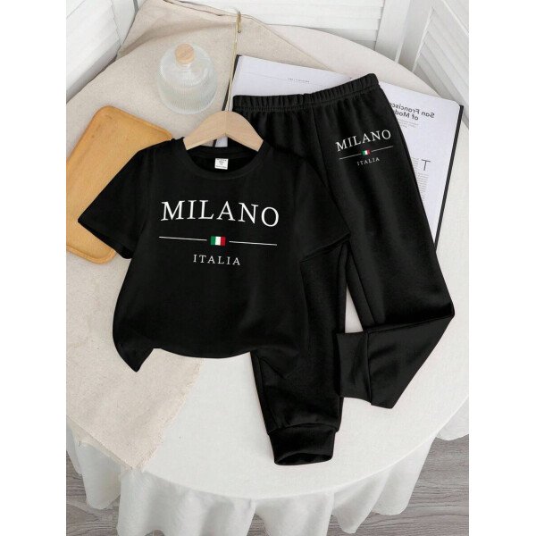 SHEIN Set de 2 piezas compuesto por camiseta de manga corta de cuello redondo y pantalones casuales y sencillos para niño, adecuado para el verano - Image 3