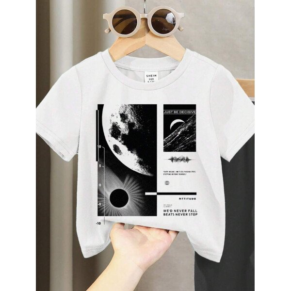 SHEIN Set de 2 piezas compuesto por camiseta de manga corta de cuello redondo y pantalones casuales y sencillos para niño, adecuado para el verano - Image 15