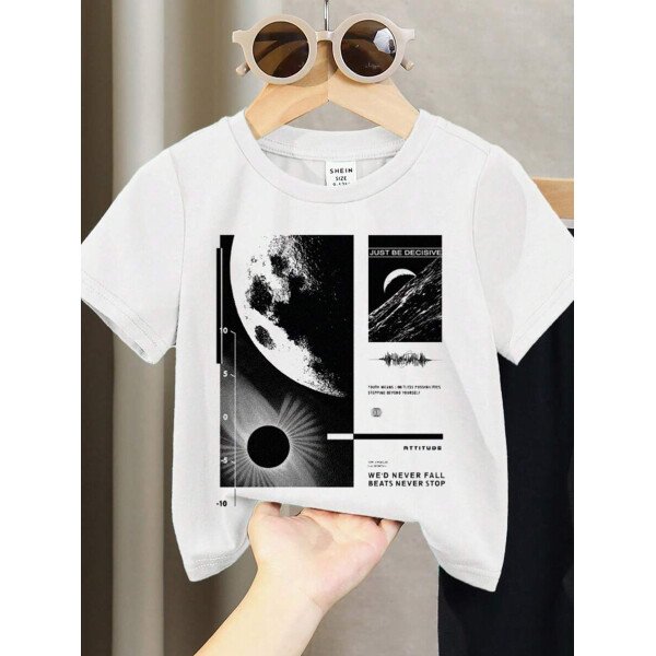 SHEIN Set de 2 piezas compuesto por camiseta de manga corta de cuello redondo y pantalones casuales y sencillos para niño, adecuado para el verano - Image 20