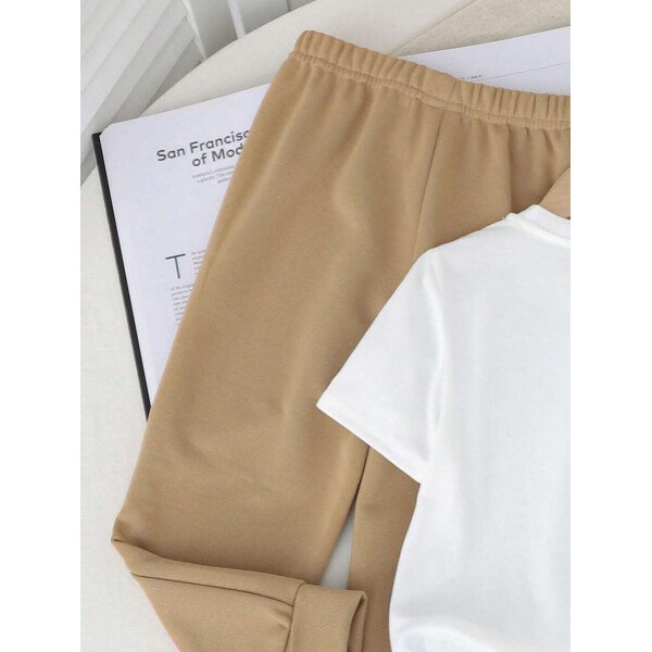 SHEIN Set de 2 piezas compuesto por camiseta de manga corta de cuello redondo y pantalones casuales y sencillos para niño, adecuado para el verano - Image 26