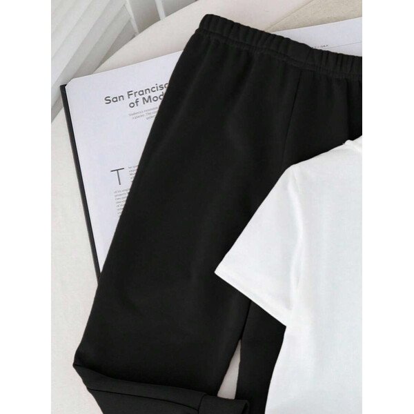 SHEIN Set de 2 piezas compuesto por camiseta de manga corta de cuello redondo y pantalones casuales y sencillos para niño, adecuado para el verano - Image 31