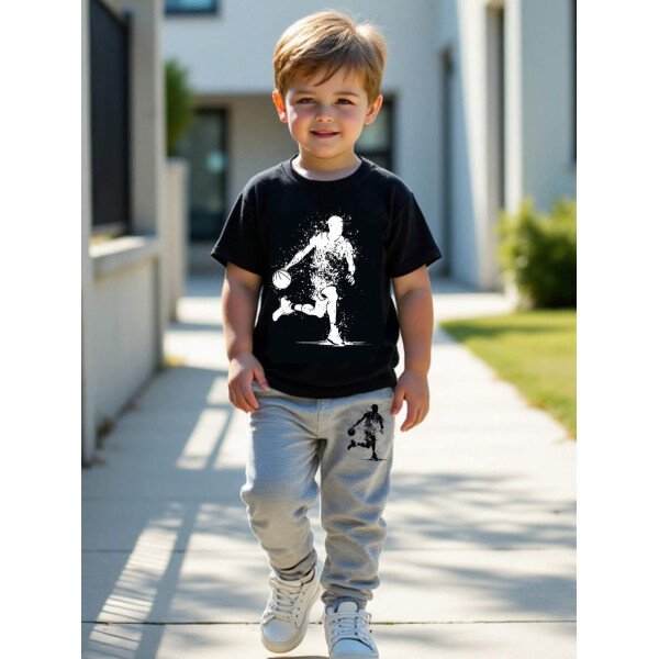 SHEIN Set de 2 piezas compuesto por camiseta de manga corta de cuello redondo y pantalones casuales y sencillos para niño, adecuado para el verano - Image 32