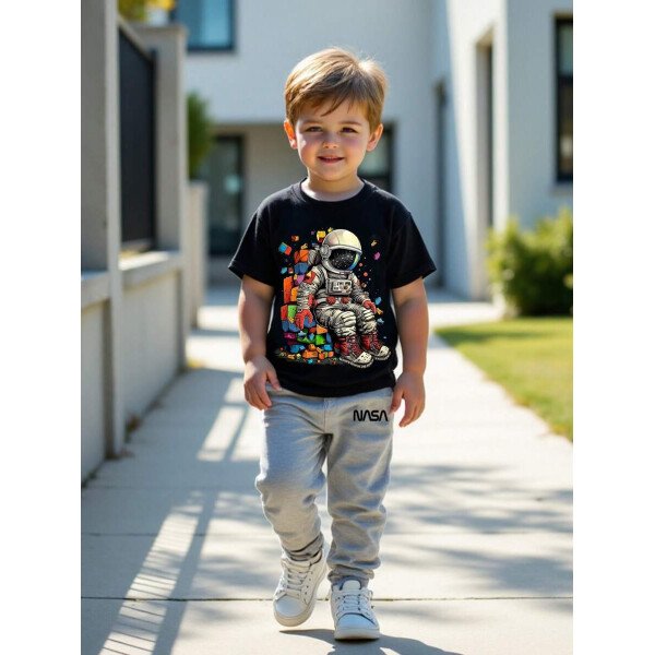SHEIN Set de 2 piezas compuesto por camiseta de manga corta de cuello redondo y pantalones casuales y sencillos para niño, adecuado para el verano - Image 37