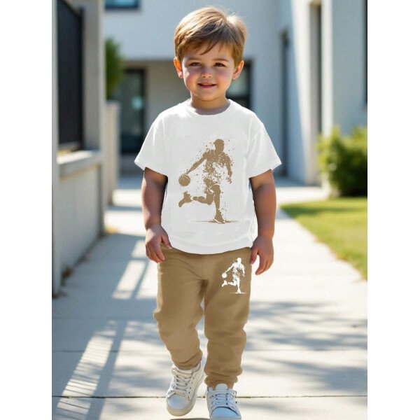 SHEIN Set de 2 piezas compuesto por camiseta de manga corta de cuello redondo y pantalones casuales y sencillos para niño, adecuado para el verano - Image 46