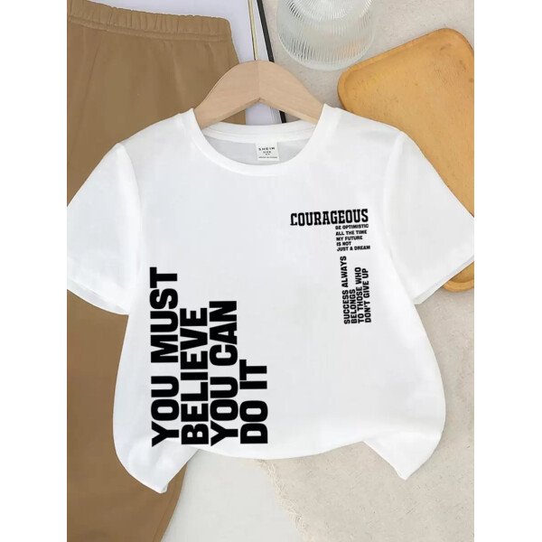 SHEIN Set de 2 piezas compuesto por camiseta de manga corta de cuello redondo y pantalones casuales y sencillos para niño, adecuado para el verano - Image 63