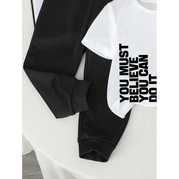 SHEIN Set de 2 piezas compuesto por camiseta de manga corta de cuello redondo y pantalones casuales y sencillos para niño, adecuado para el verano - Image 69