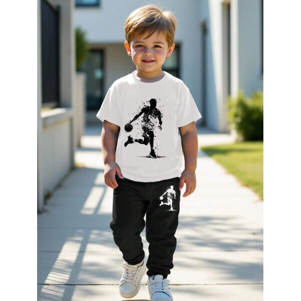 SHEIN Set de 2 piezas compuesto por camiseta de manga corta de cuello redondo y pantalones casuales y sencillos para niño, adecuado para el verano - Image 70