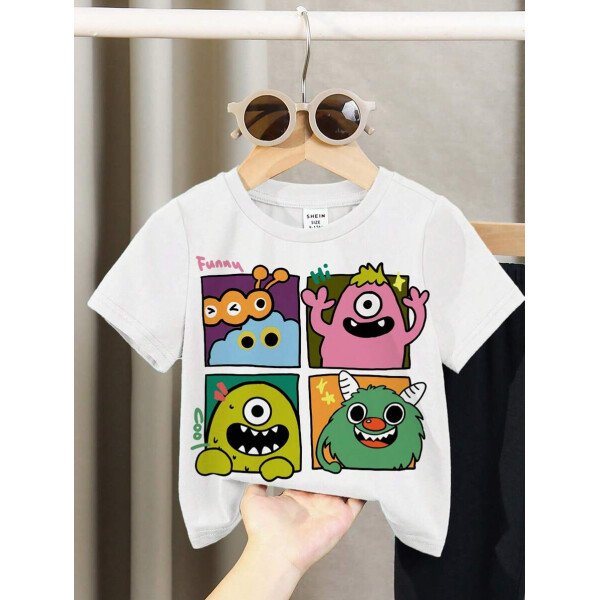 SHEIN Set de 2 piezas compuesto por camiseta de manga corta de cuello redondo y pantalones casuales y sencillos para niño, adecuado para el verano - Image 78