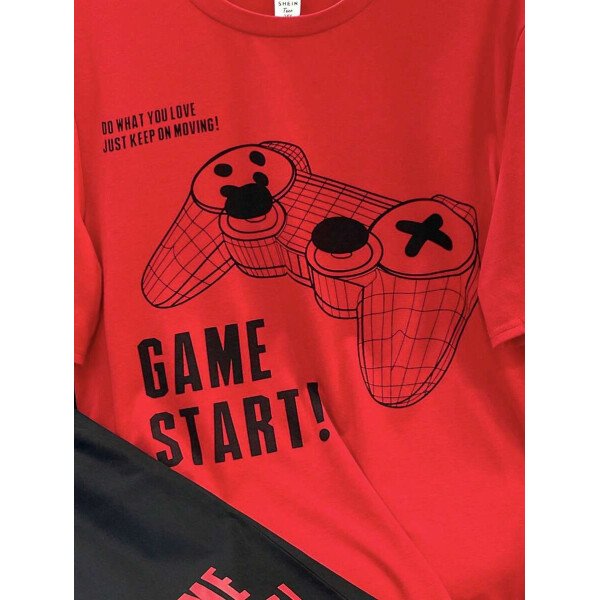 SHEIN Set de 2 piezas de camiseta con estampado gráfico de videojuegos y pantalones cortos casuales para adolescentes varones, conjunto de verano hecho de algodón - Image 21