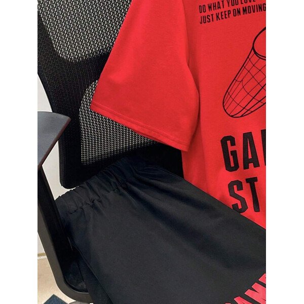 SHEIN Set de 2 piezas de camiseta con estampado gráfico de videojuegos y pantalones cortos casuales para adolescentes varones, conjunto de verano hecho de algodón - Image 22