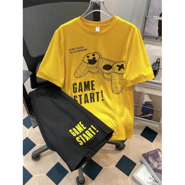 SHEIN Set de 2 piezas de camiseta con estampado gráfico de videojuegos y pantalones cortos casuales para adolescentes varones, conjunto de verano hecho de algodón - Image 29