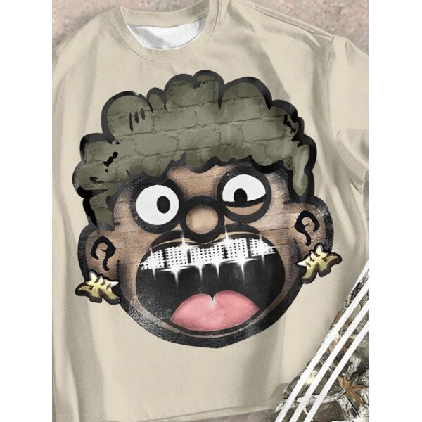 SHEIN Conjunto informal de 2 piezas para niño preadolescente con camiseta de cuello redondo con estampado de personaje de dibujos animados y texto "Rich Soon", y pantalones acampanados con estampado de bolsa de dinero y llamas, adecuado para verano, ropa urbana, música rock, casual elegante - Image 54