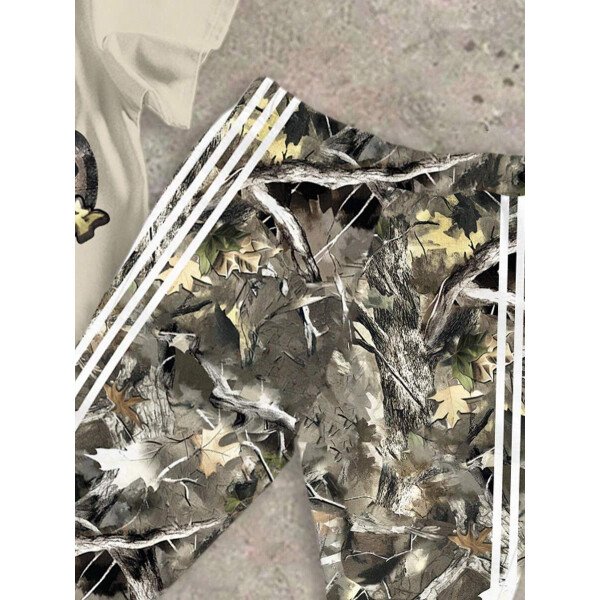 SHEIN Conjunto informal de 2 piezas para niño preadolescente con camiseta de cuello redondo con estampado de personaje de dibujos animados y texto "Rich Soon", y pantalones acampanados con estampado de bolsa de dinero y llamas, adecuado para verano, ropa urbana, música rock, casual elegante - Image 55