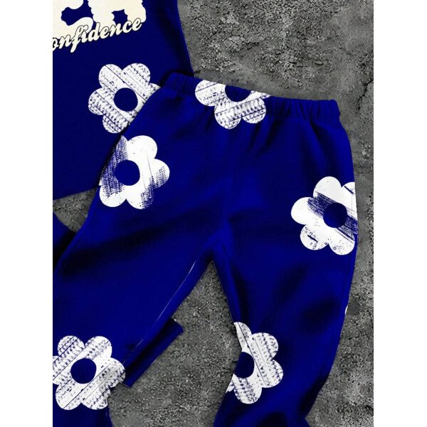 SHEIN Conjunto informal de 2 piezas para niño preadolescente con camiseta de cuello redondo con estampado de personaje de dibujos animados y texto "Rich Soon", y pantalones acampanados con estampado de bolsa de dinero y llamas, adecuado para verano, ropa urbana, música rock, casual elegante - Image 94