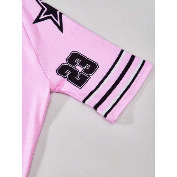 SHEIN Set de 2 piezas: Camiseta gráfica con mangas raglán y parches, y pantalones cargo para niñas preadolescentes, HYPEME Chica preadolescente - Imagen 53