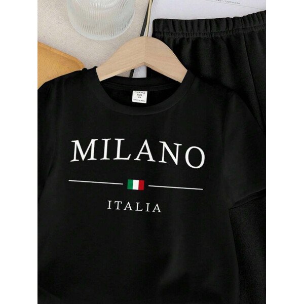 SHEIN Set de 2 piezas de camiseta de manga corta de cuello redondo con gráfico de dibujos animados y pantalón largo casual para niño - Image 5