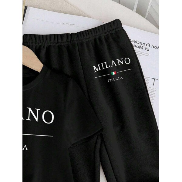 SHEIN Set de 2 piezas de camiseta de manga corta de cuello redondo con gráfico de dibujos animados y pantalón largo casual para niño - Image 6