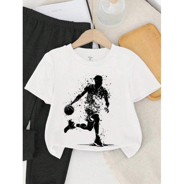 SHEIN Set de 2 piezas de camiseta de manga corta de cuello redondo con gráfico de dibujos animados y pantalón largo casual para niño - Image 73