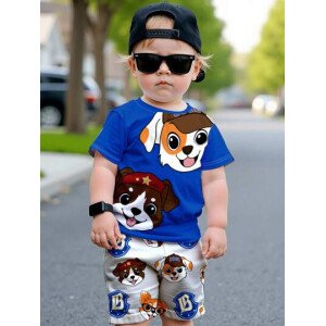 Conjunto de 2 piezas para niños, camiseta de manga corta de cuello redondo y minimalista + pantalones cortos, adecuado para el verano