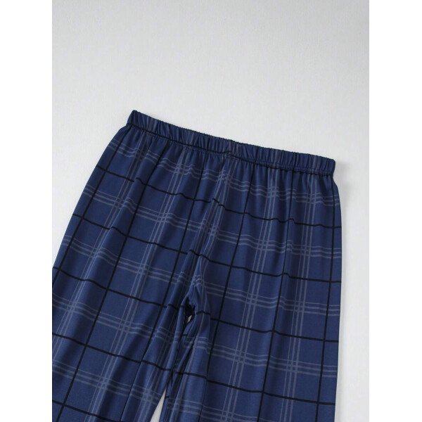 Conjunto de pijama ligero para hombre de 3 piezas, camisa de manga corta y pantalones cortos o pantalones, conjunto de ropa de dormir de verano a cuadros - Imagen 8