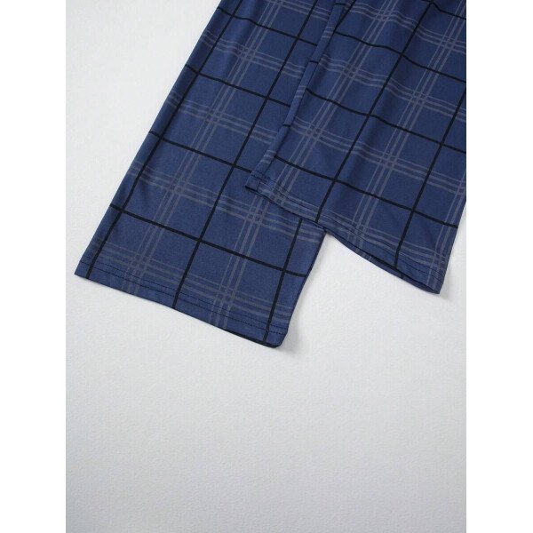Conjunto de pijama ligero para hombre de 3 piezas, camisa de manga corta y pantalones cortos o pantalones, conjunto de ropa de dormir de verano a cuadros - Imagen 10