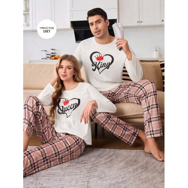 CoupledUp Conjunto de pijama de hombre con corona inglesa y pantalón de contraste de manga larga para el Día de San Valentín - Imagen 2