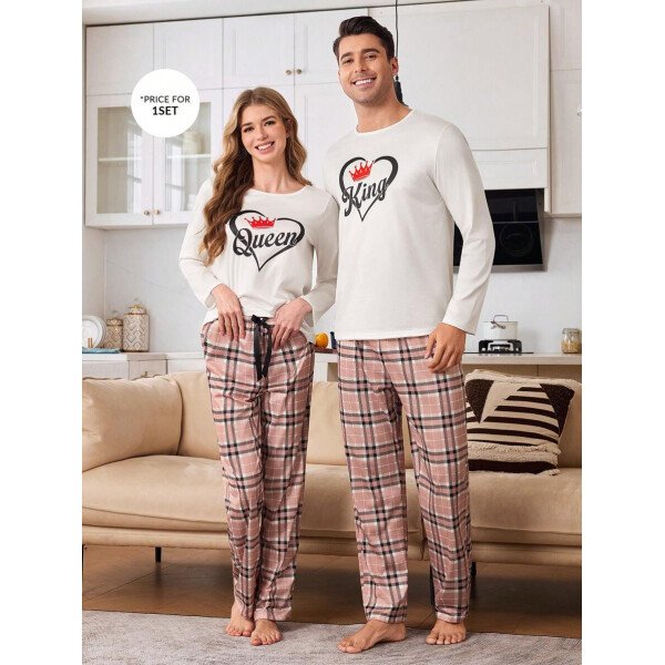 CoupledUp Conjunto de pijama de hombre con corona inglesa y pantalón de contraste de manga larga para el Día de San Valentín - Imagen 6
