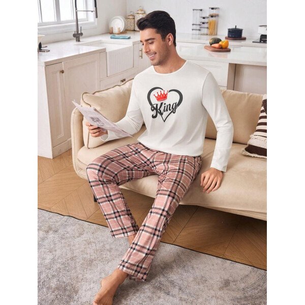 CoupledUp Conjunto de pijama de hombre con corona inglesa y pantalón de contraste de manga larga para el Día de San Valentín - Imagen 7