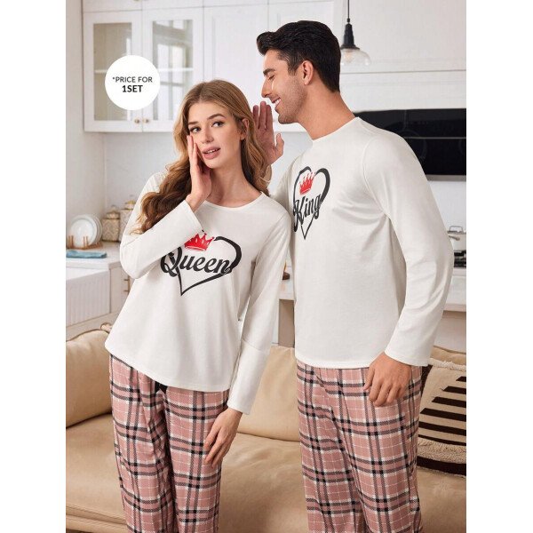 CoupledUp Conjunto de pijama de hombre con corona inglesa y pantalón de contraste de manga larga para el Día de San Valentín - Imagen 8