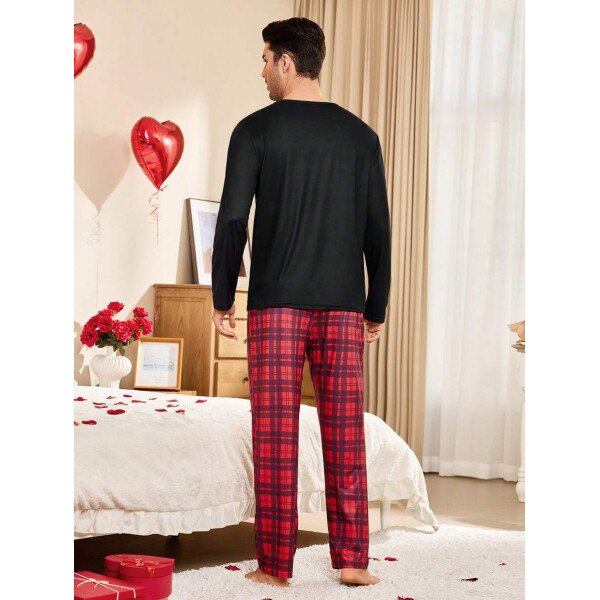 CoupledUp Conjunto de pijama de hombre con corona inglesa y pantalón de contraste de manga larga para el Día de San Valentín - Imagen 10