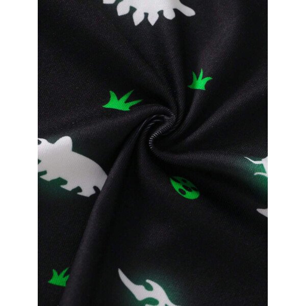 Conjunto de pijama de 2 piezas para niños pequeños con Top de manga larga con cuello redondo y estampado láser digital de dinosaurio lindo y tejido, y leggings con estampado completo de dinosaurio. Cómodo y elástico para primavera y verano - Image 7