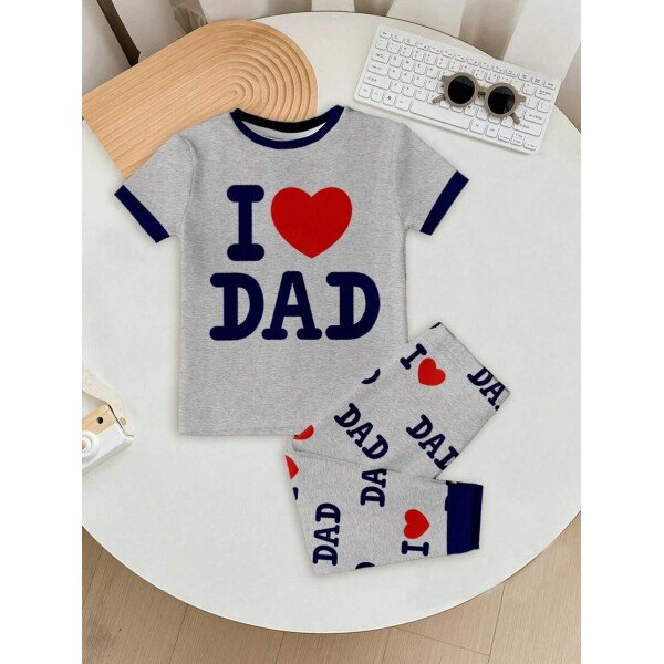 SHEIN Conjunto de ropa interior para el hogar de niño bebé con ajuste ceñido, camiseta de mangas cortas de cuello redondo y pantalones, estilo casual, para primavera/verano - Image 4