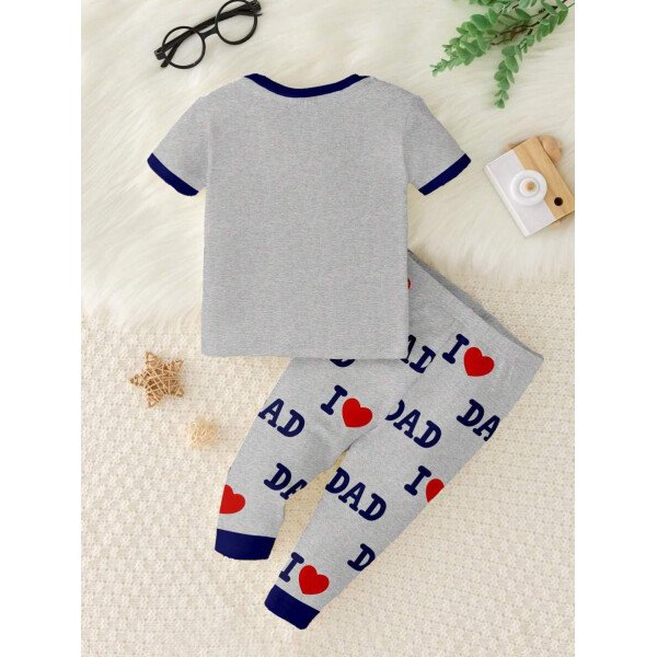 SHEIN Conjunto de ropa interior para el hogar de niño bebé con ajuste ceñido, camiseta de mangas cortas de cuello redondo y pantalones, estilo casual, para primavera/verano - Image 5