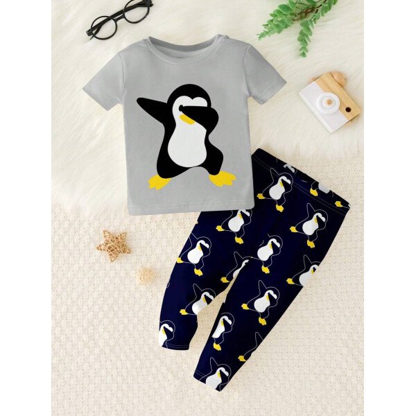 SHEIN Conjunto de ropa interior para el hogar de niño bebé con ajuste ceñido, camiseta de mangas cortas de cuello redondo y pantalones, estilo casual, para primavera/verano - Image 12