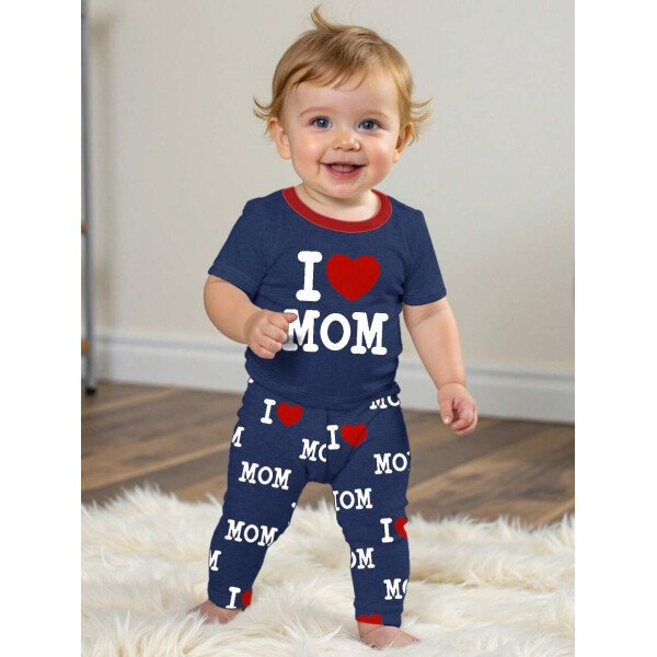 SHEIN Conjunto de ropa interior para el hogar de niño bebé con ajuste ceñido, camiseta de mangas cortas de cuello redondo y pantalones, estilo casual, para primavera/verano - Image 18