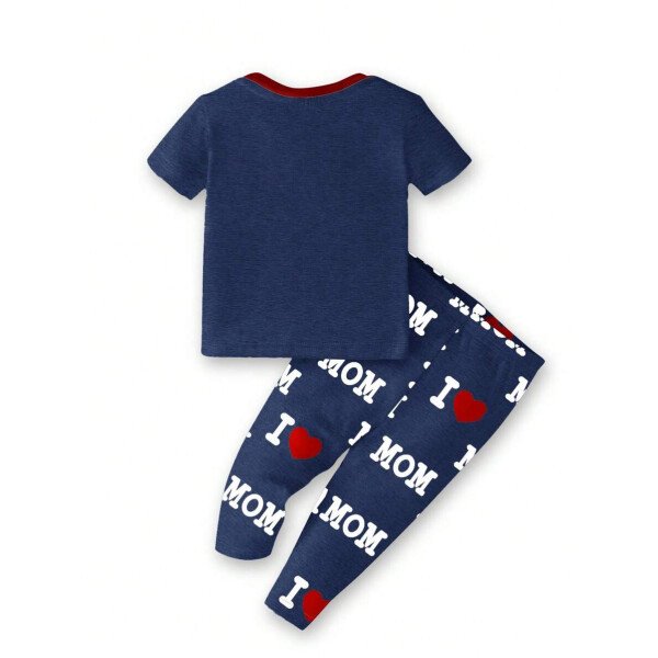 SHEIN Conjunto de ropa interior para el hogar de niño bebé con ajuste ceñido, camiseta de mangas cortas de cuello redondo y pantalones, estilo casual, para primavera/verano - Image 19