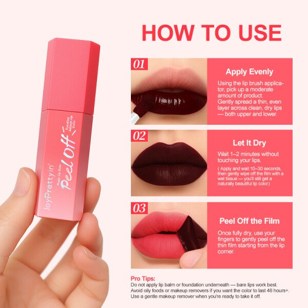 JoyPrettyin Peel Off Lip Stain Long Lasting Lipstick Waterproof Lip Mask Adjusts Lip Color Makeup Lip Care - Imagen 6