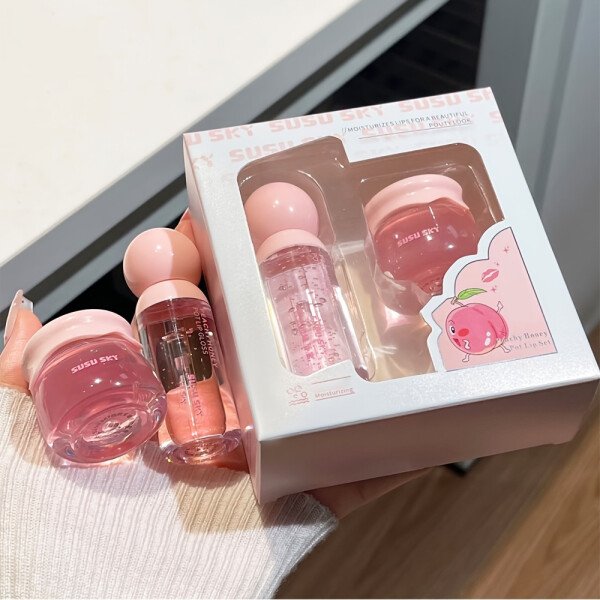 2pcs Lip Gloss and Lip Mask Set, Moisturizing Lips, Moisturizing Peach-flavored Makeup Set