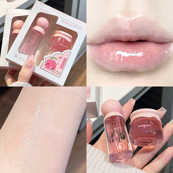 2pcs Lip Gloss and Lip Mask Set, Moisturizing Lips, Moisturizing Peach-flavored Makeup Set - Imagen 2
