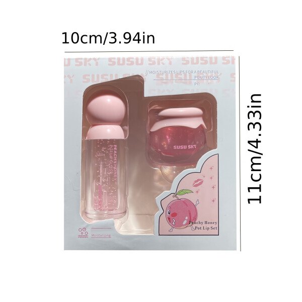 2pcs Lip Gloss and Lip Mask Set, Moisturizing Lips, Moisturizing Peach-flavored Makeup Set - Imagen 5