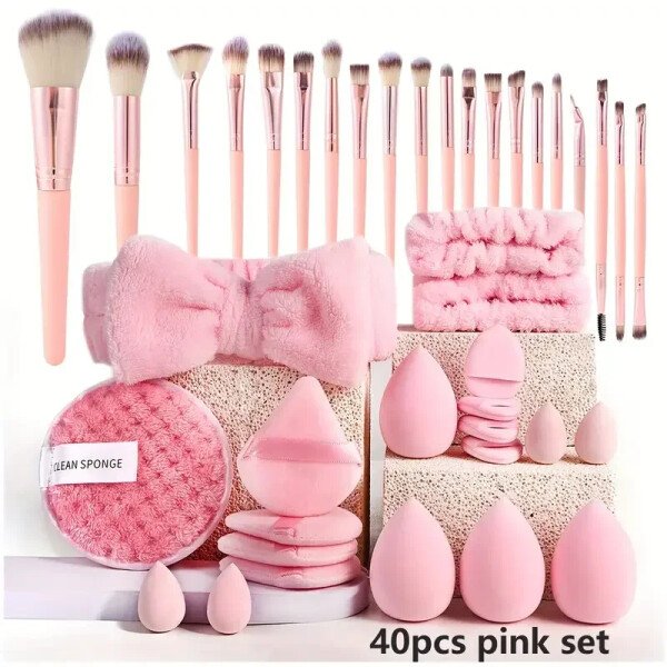 20/40 Pink Makeup kit Complete Makeup Brush Set, Big set includes Soft Brushes, Beauty Blender, Birthday Christmas New Year gift - Imagen 8