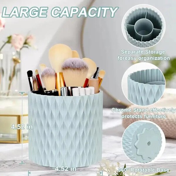 360 Rotation Large Capacity Makeup Brush Bucket Lipstick Eyebrow Pencil Eye Shadow Brush Storage Cartridge Portable Brush Storag - Imagen 3